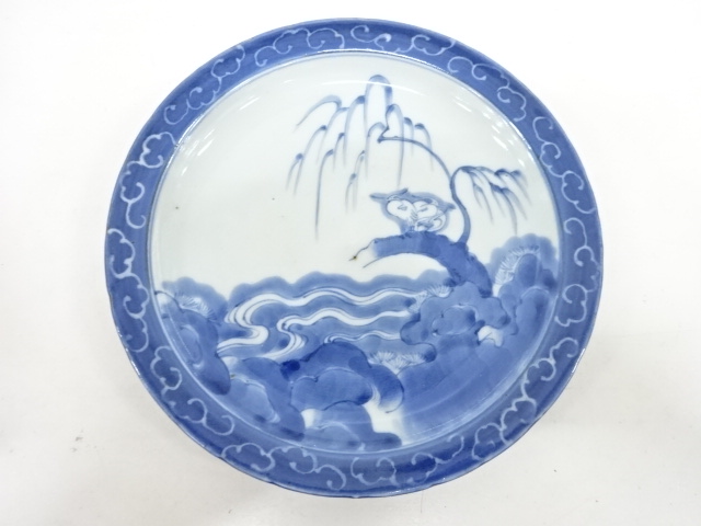 明時代染付鳳凰図皿 明染付け鳳凰寿図中皿古い中国